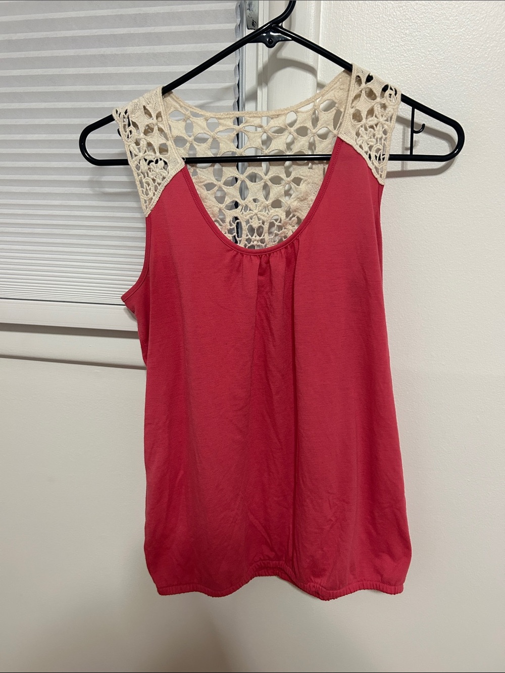 Mudd Coral Tank with Cream Crochet Yoke